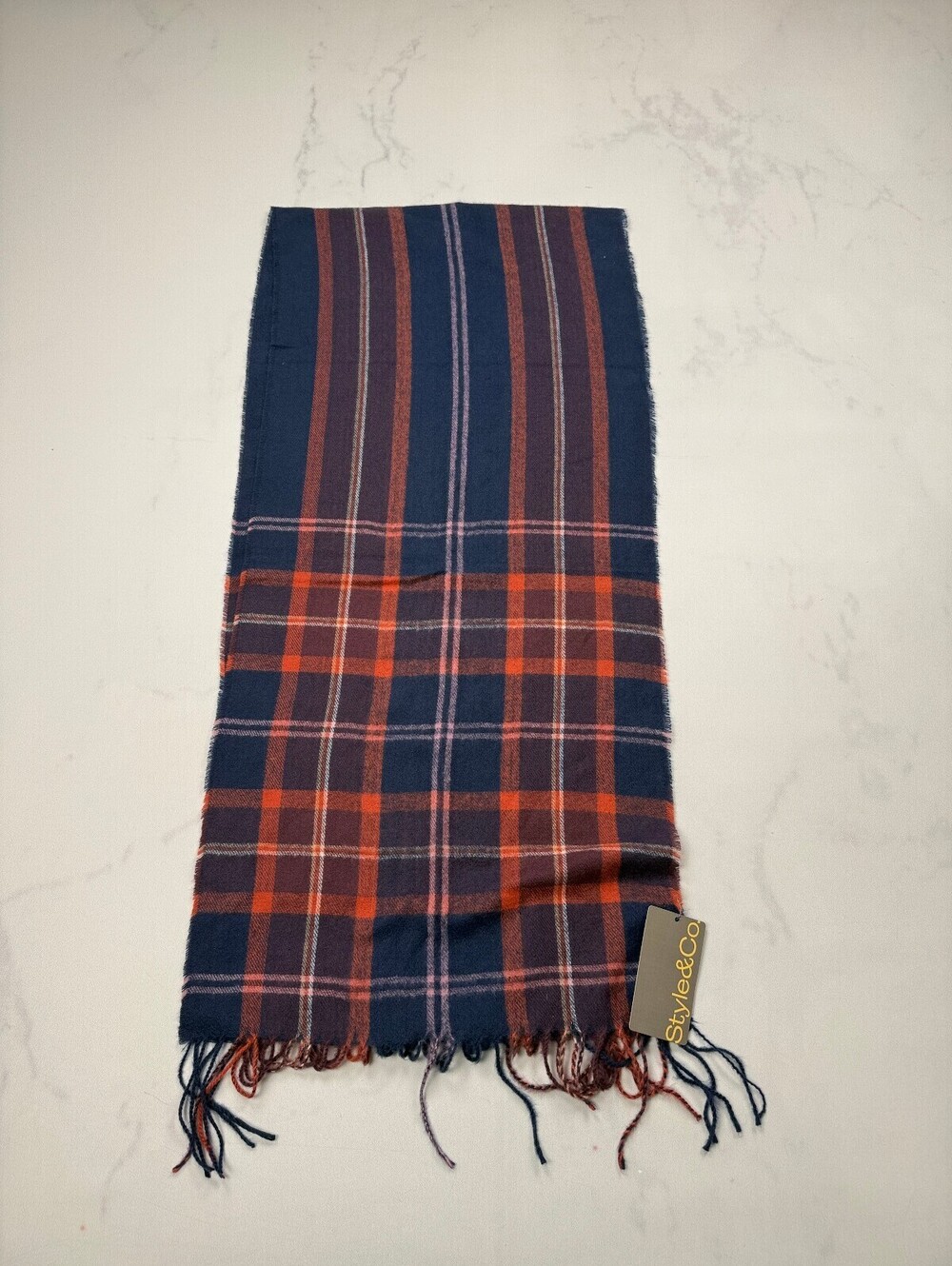 Style & Co. Plaid Scarf Navy Rust Vintage Retro - Womens One Size